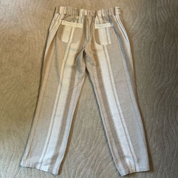Per Se Linen Blend Tan and White Striped Pants - Picture 5 of 7